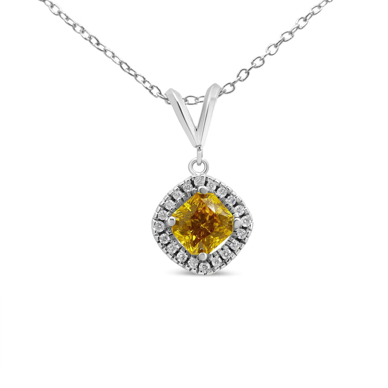 14K White Gold 1 1/5 Cttw Yellow Radiant Lab Grown Diamond Floating Halo Rhombus Shaped 18